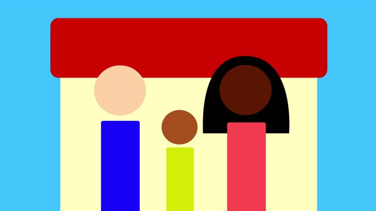 2D Animation of family in front of home