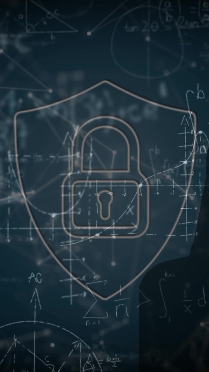 Animazione di un lucchetto di sicurezza online su una rete di connessioni in sottofondo.