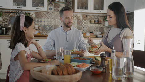 family dinner in the kitchen