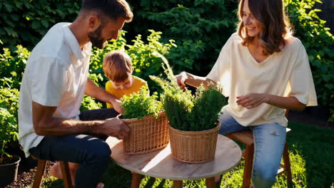 happy family gardening