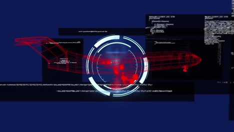 Animation-of-3d-aircraft-drawing-spinning-with-data-processing-in-background