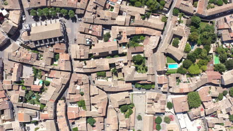 Residential-area-of-the-city-center-l'Isle-sur-Sorgue-France-aerial-top-shot