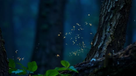 fireflies in the forest at night