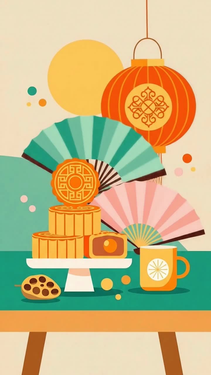 Mid-Autumn Festival Still Life with Mooncakes and a Lantern