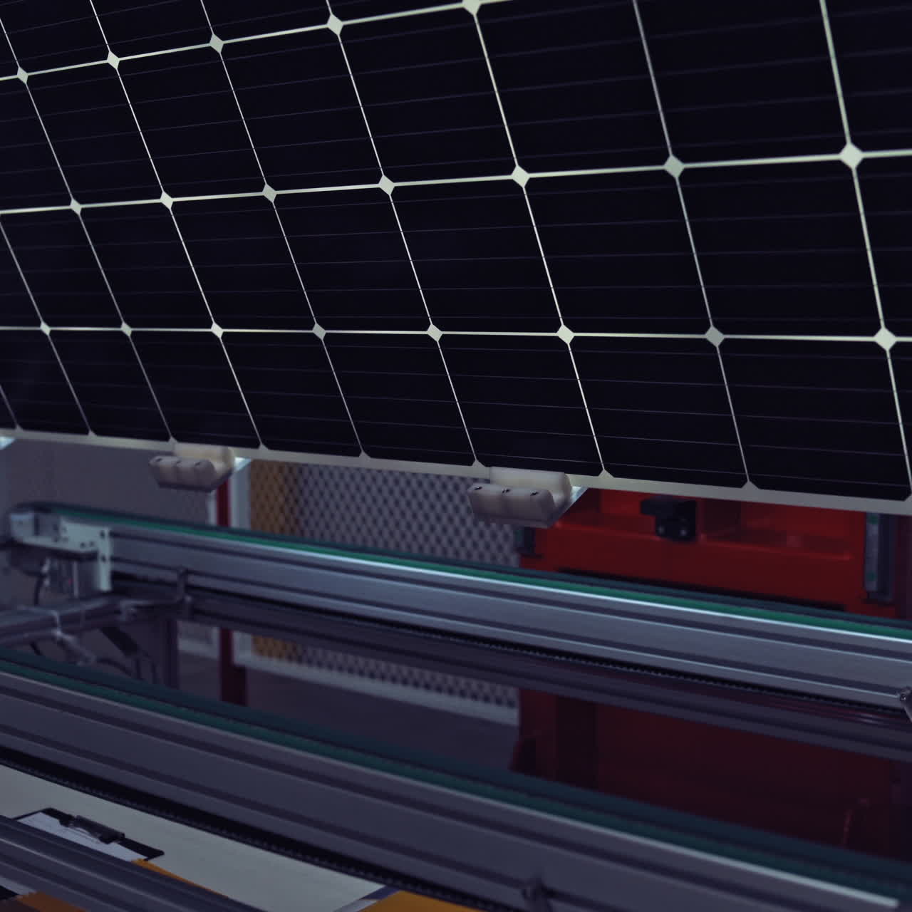 Industrial robot working in factory,Conveyor Tracking Controler of robotic hand. Green energy concept. Special equipment closeup.