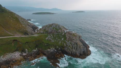 orbit shot of unique punta lameda lighthouse at mirador de monteferro, vigo, galicia, spain