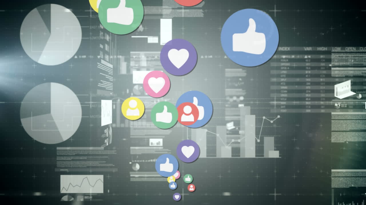 소셜 미디어 아이콘과 그래프