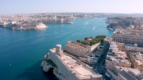 drone flying above the city of la valletta in malta