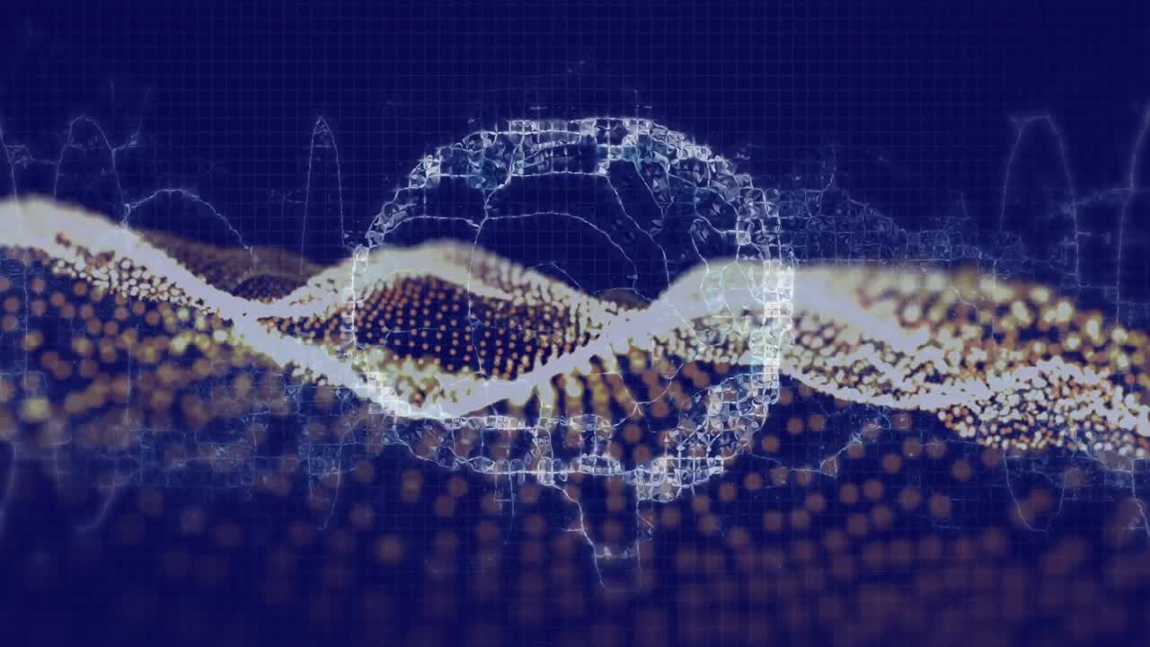 Animation of human brain and wave on dark blue background