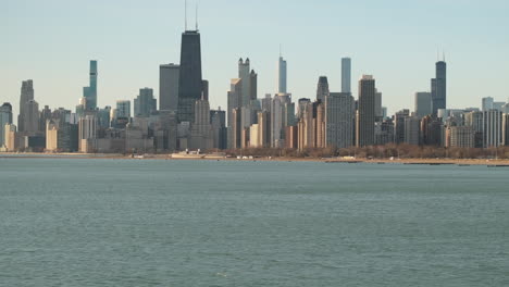 aerial view of chicago at sunrise. shot on a spring morning along lake michigan.