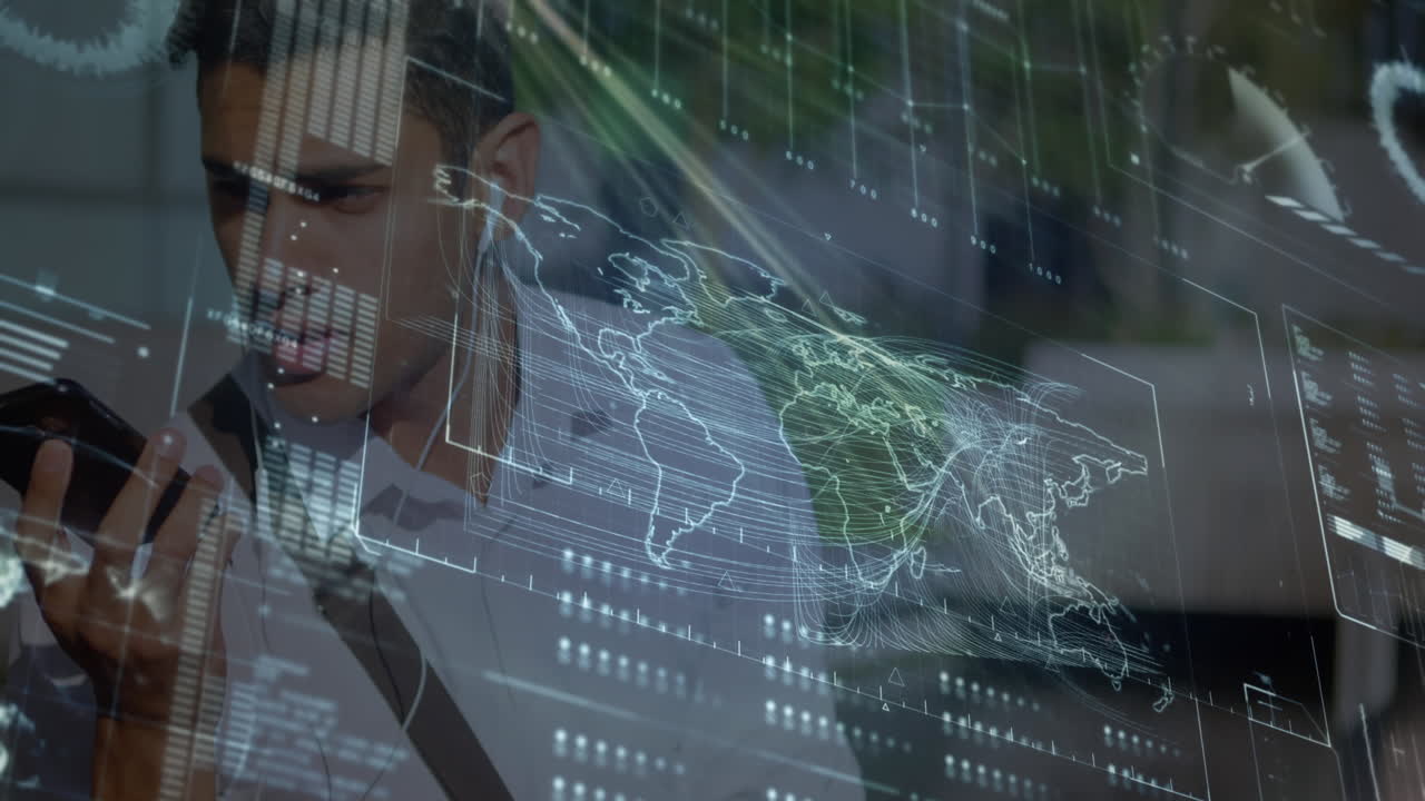 animación del procesamiento de datos sobre el hombre utilizando un teléfono inteligente