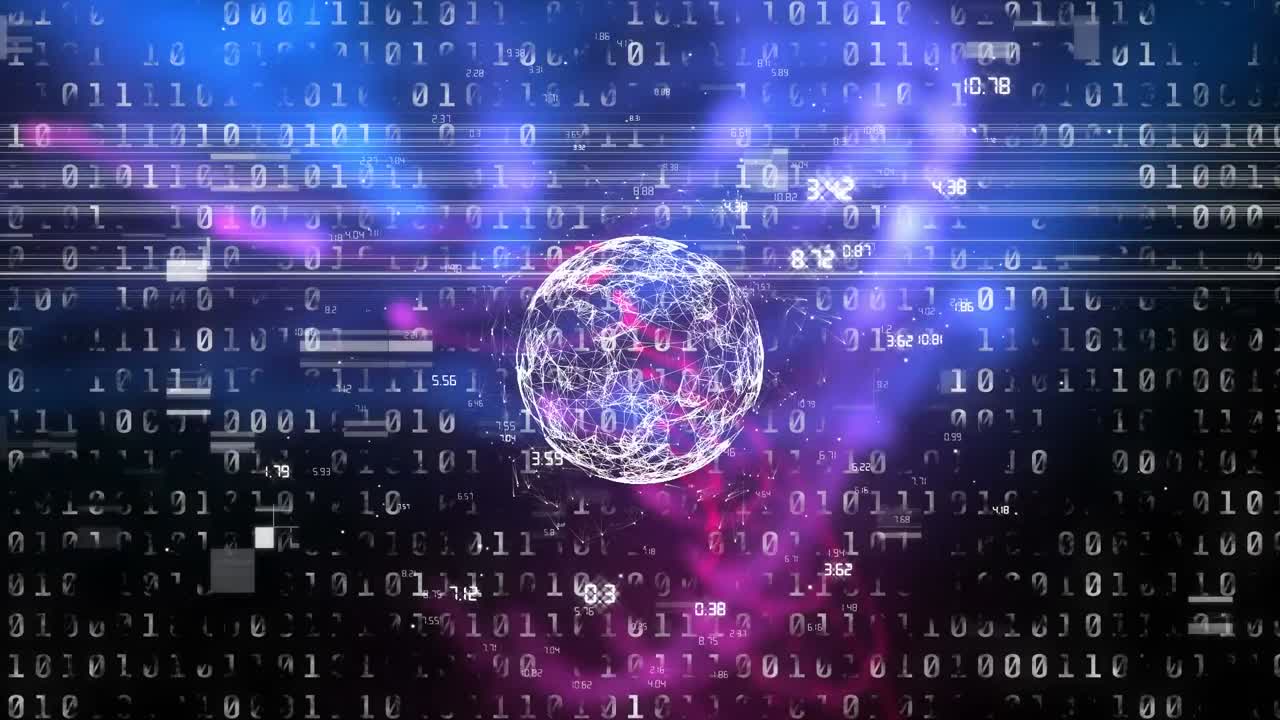 Animation of data processing with globe on black background