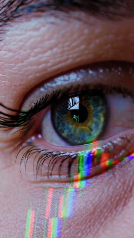 close-up of an eye with superimposed financial data
