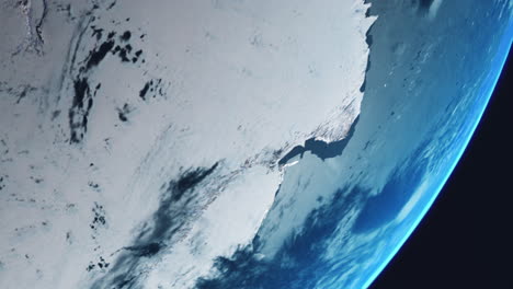 antártida polo sur desde el espacio con una plataforma de hielo que se encoge debido al cambio climático con la tierra girando lentamente con vista desde la órbita nubes dinámicas mar y atmósfera del océano austral