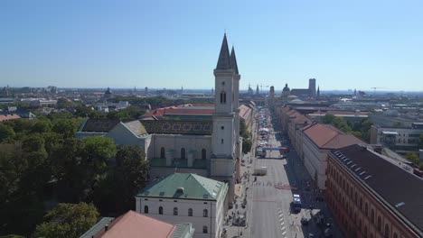 magic aerial top view flight church st ludwig city town munich germany bavarian, summer sunny blue sky day 23