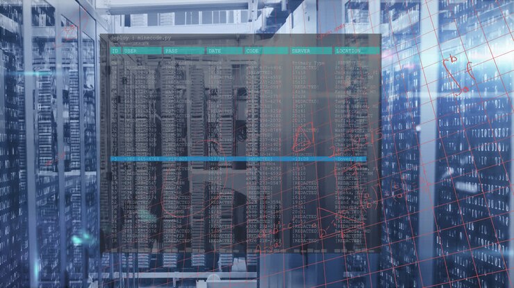 Animation of mathematical equations and data processing over server room