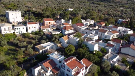 orbit aerial of halki village in tragaia at sunset, naxos, greece