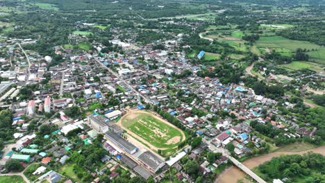 aerial view, pai town, sports stadium, river, neighborhood housing