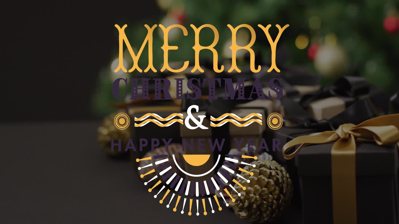 Animação de texto de saudações de Natal sobre presente de Natal.