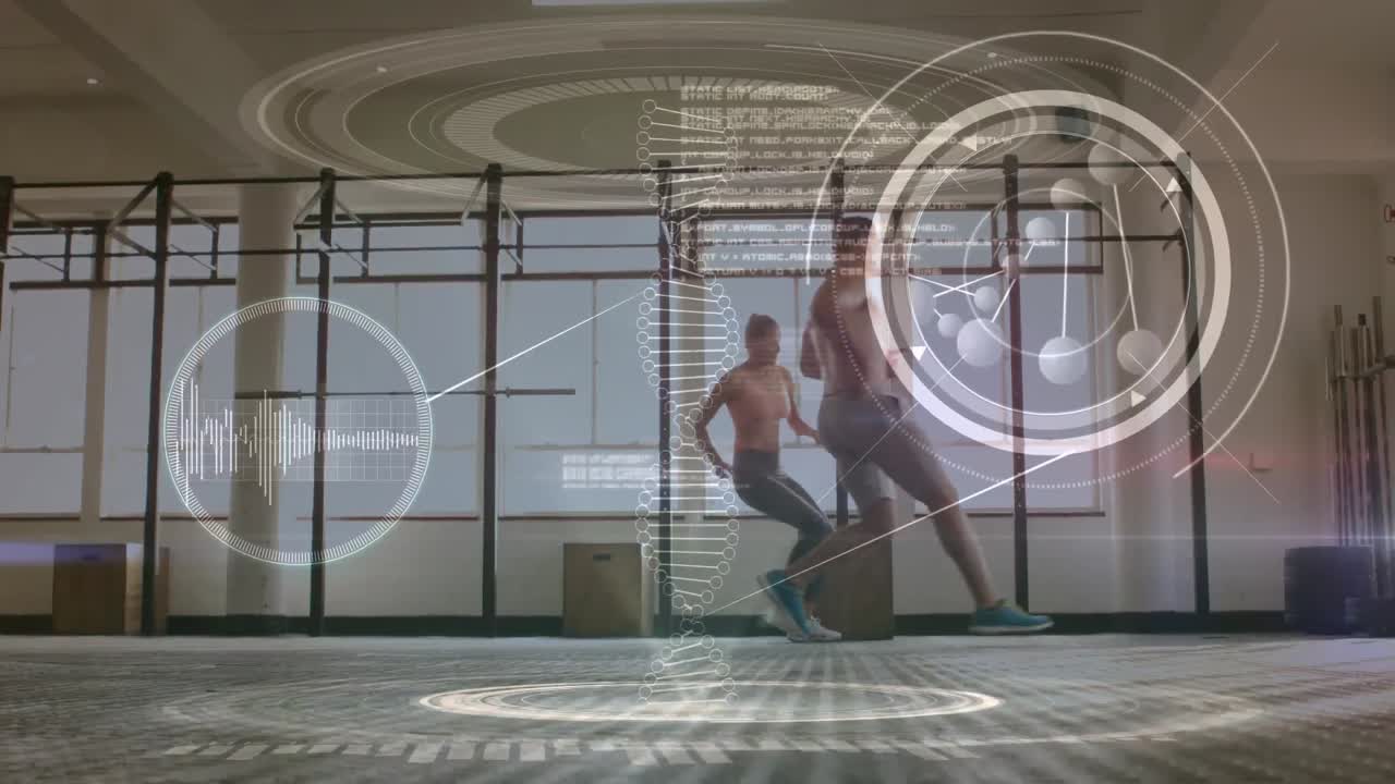 체육관 에서 스프린트 하는 운동 선수 들