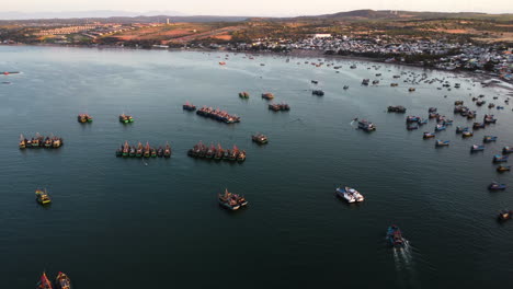 countless fishermen's boats are neatly moored at mui ne bay, vietnam