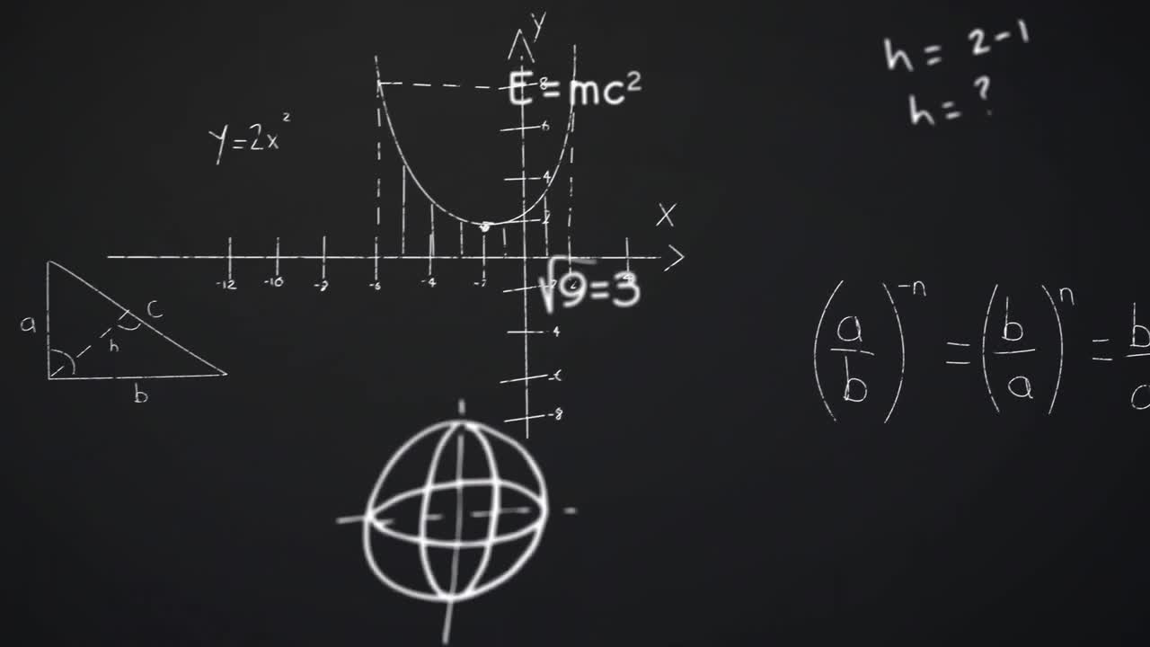 animación de soluciones matemáticas y diagramas contra un fondo negro