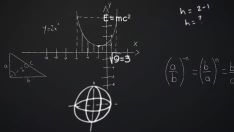 animación de soluciones matemáticas y diagramas contra un fondo negro