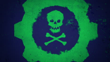 green skull and toxic sign on blue grunge texture