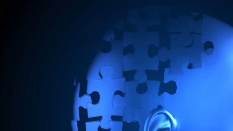 animación de una cabeza humana azul y un rompecabezas sobre fondo negro