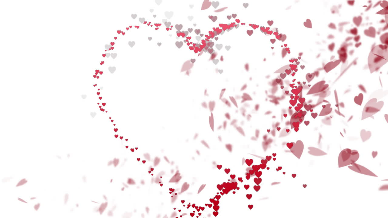 ⁇ 색 바탕에 떠다니는 빨간색 심장 아이콘의 애니메이션