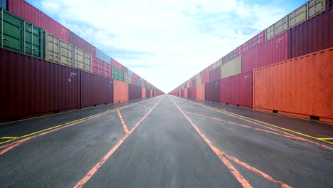 endless stacks of cargo shipping containers under cloudy sky