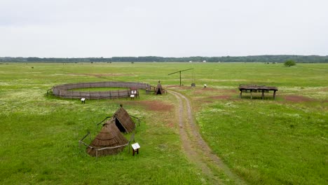 old shepherd village with wooden buildings in great plains, kiskunság national park hungary