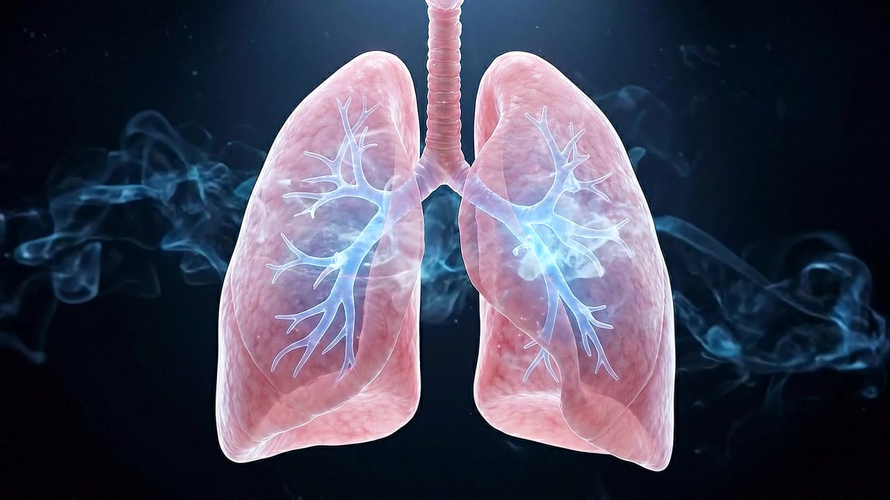 Coppia di polmoni umani realistici con vasi ramificati su sfondo scuro in vista medica