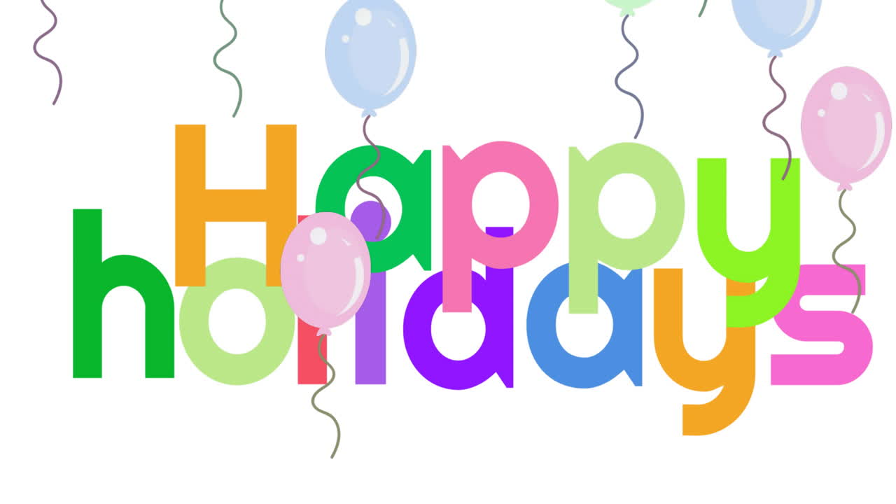 크리스마스에 풍선 위에서 행복한 휴일 텍스트의 애니메이션