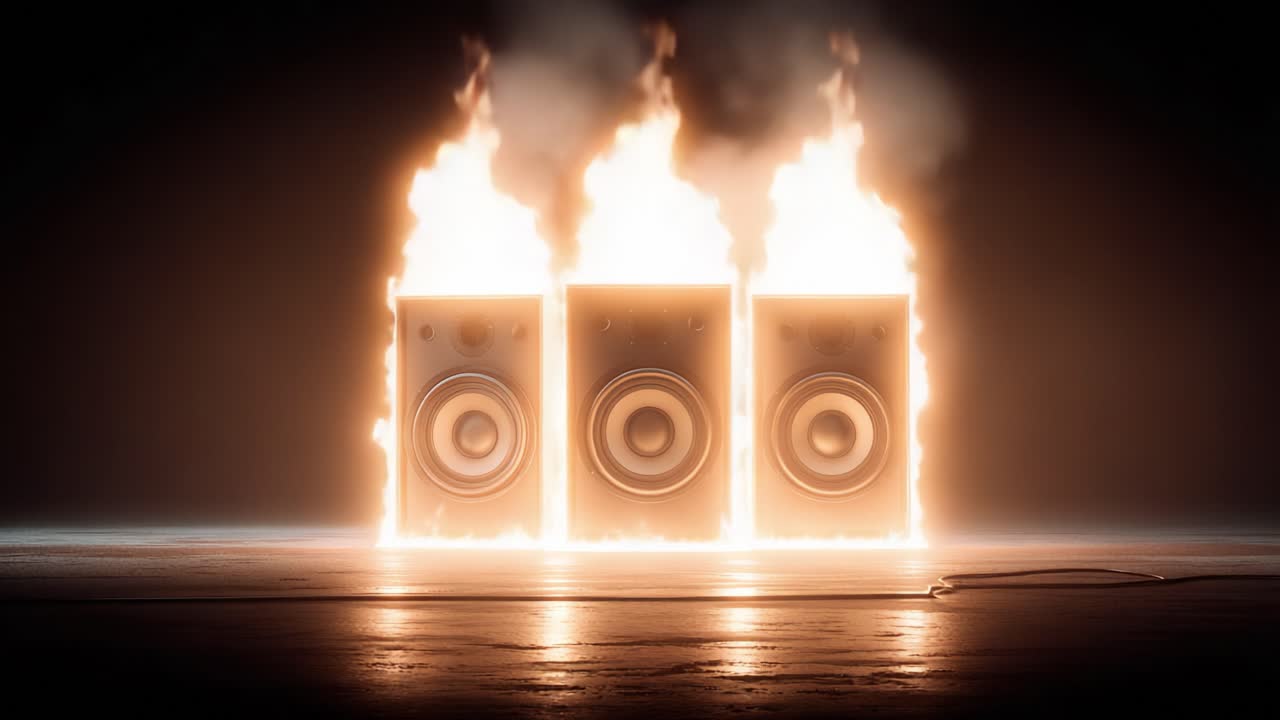 A Stunning Visual of Fire Engulfing Speakers: Captivating Frames Show the Intense Energy and Drama of Audio Equipment in Flames