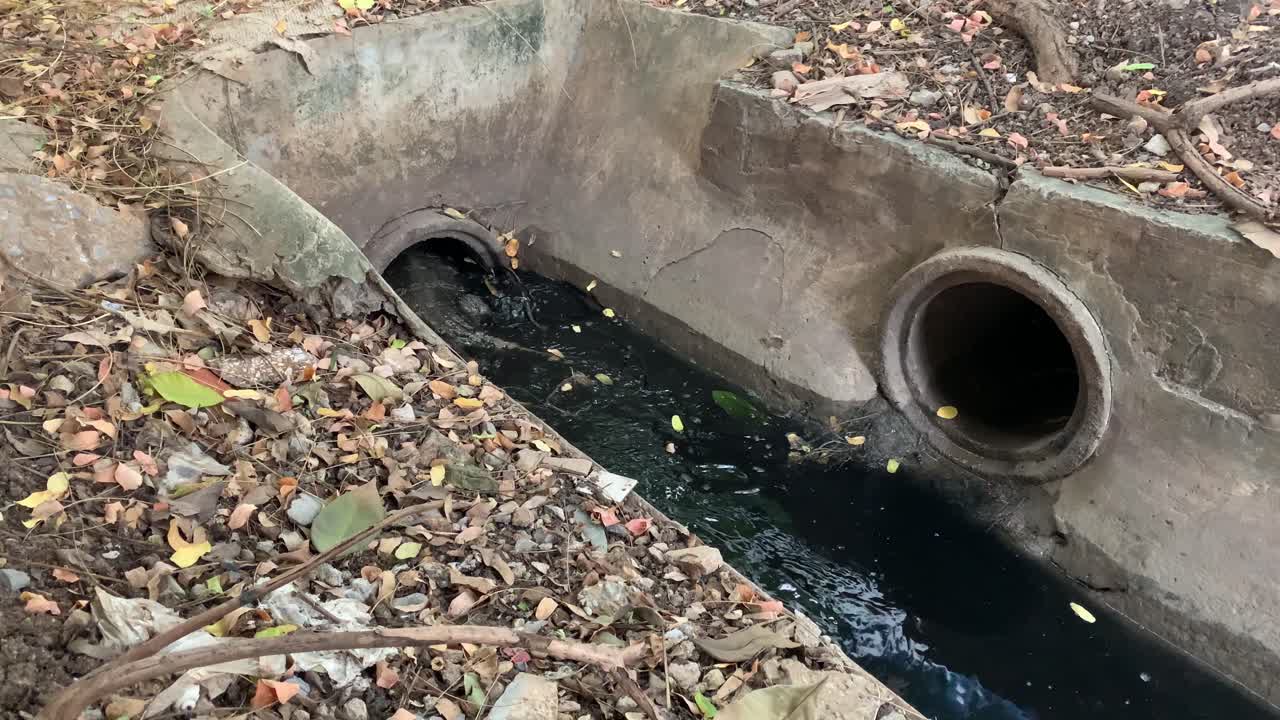 el lagarto monitor asiático se arrastra dentro del canal con agua sucia negra contaminada en bangkok, tailandia