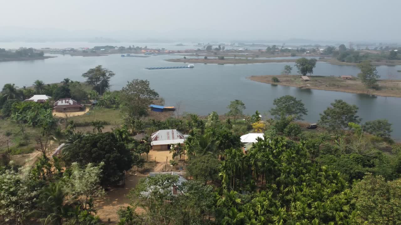 Drone view shot of vast lake in Tripura. Located on the Gomti River.