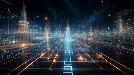 ciudad futurista brillante por la noche