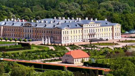 rundale palace museum seen from above, symmetrical gardens and estate layout panorama