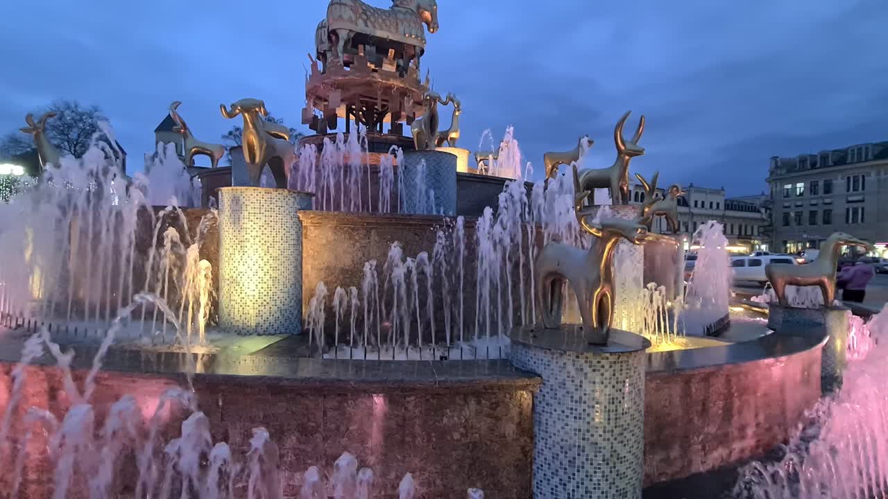 Close up of Colchis Fountain during night in Kutaisi Gerorgia.