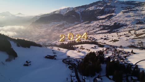 new year 2024 gold graphic visual representation in winter wonderland landscape