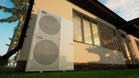 hvac technician installs heating, ventilation and air conditioning systems. heat pump 3d animation