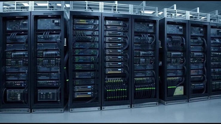 Dolly Shot Moving Through Modern Data Center Server Room