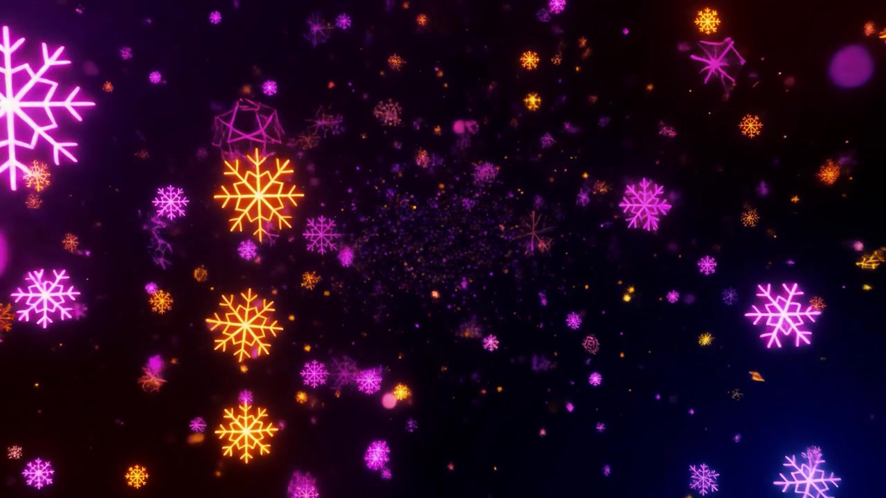 Flocos de Neve Neon Brilhantes Flutuando no Espaço Escuro