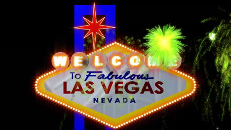 animation of welcome to las vegas neon sign and fireworks on black background