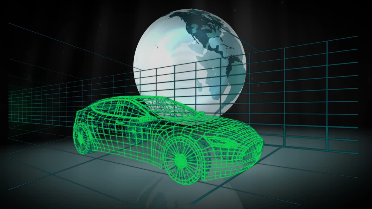 animación del proyecto de coche sobre el espacio negro con el globo