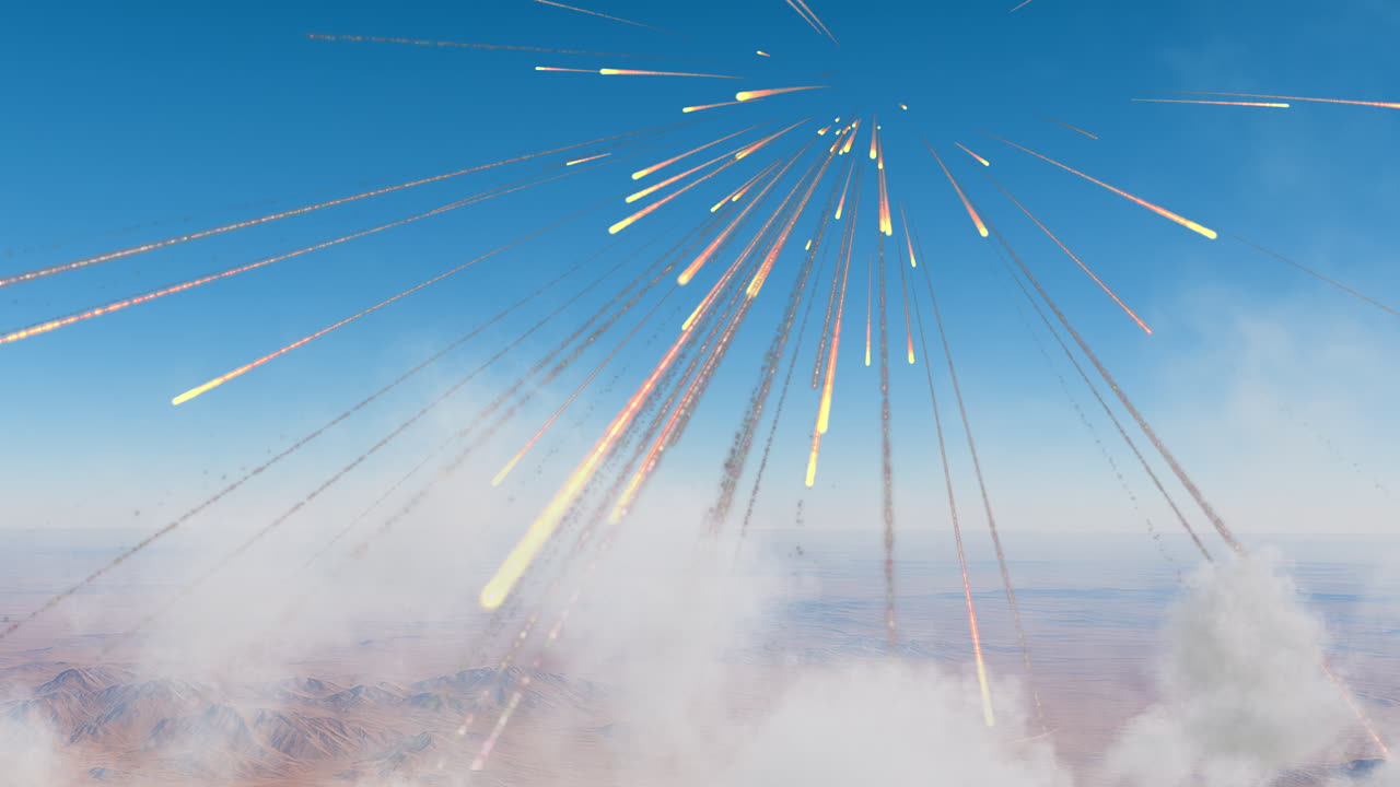 Missiles over a desert landscape