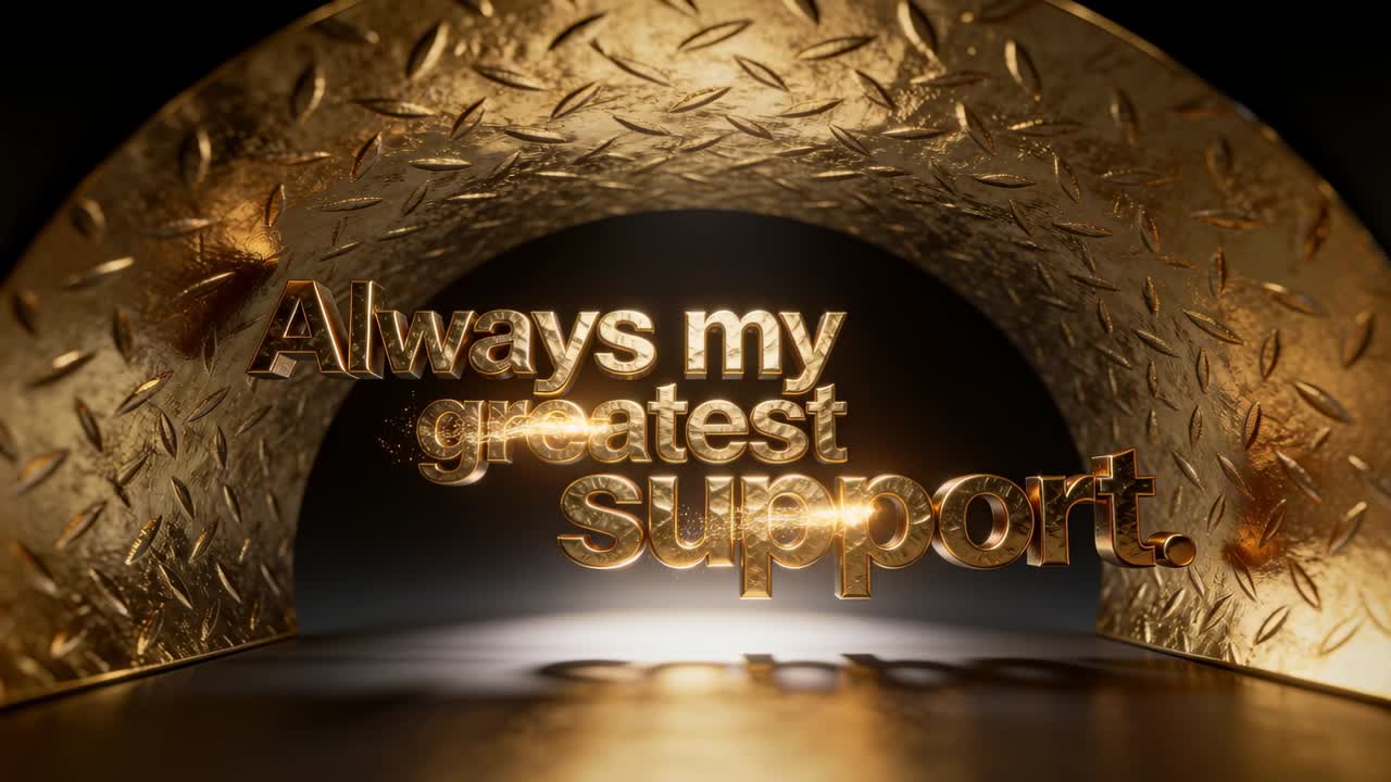Backlight rising as 3D gold title shifting forward, downward against diamond arch with sparks