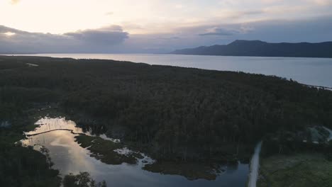 Patagonian-Fagnano-Cami-Lake-in-Tolhuin-Tierra-del-Fuego-Forest-Natural-Water-Landscape-of-Unpolluted-Clear-Skyline,-Travel-and-Tourism-Patagonia