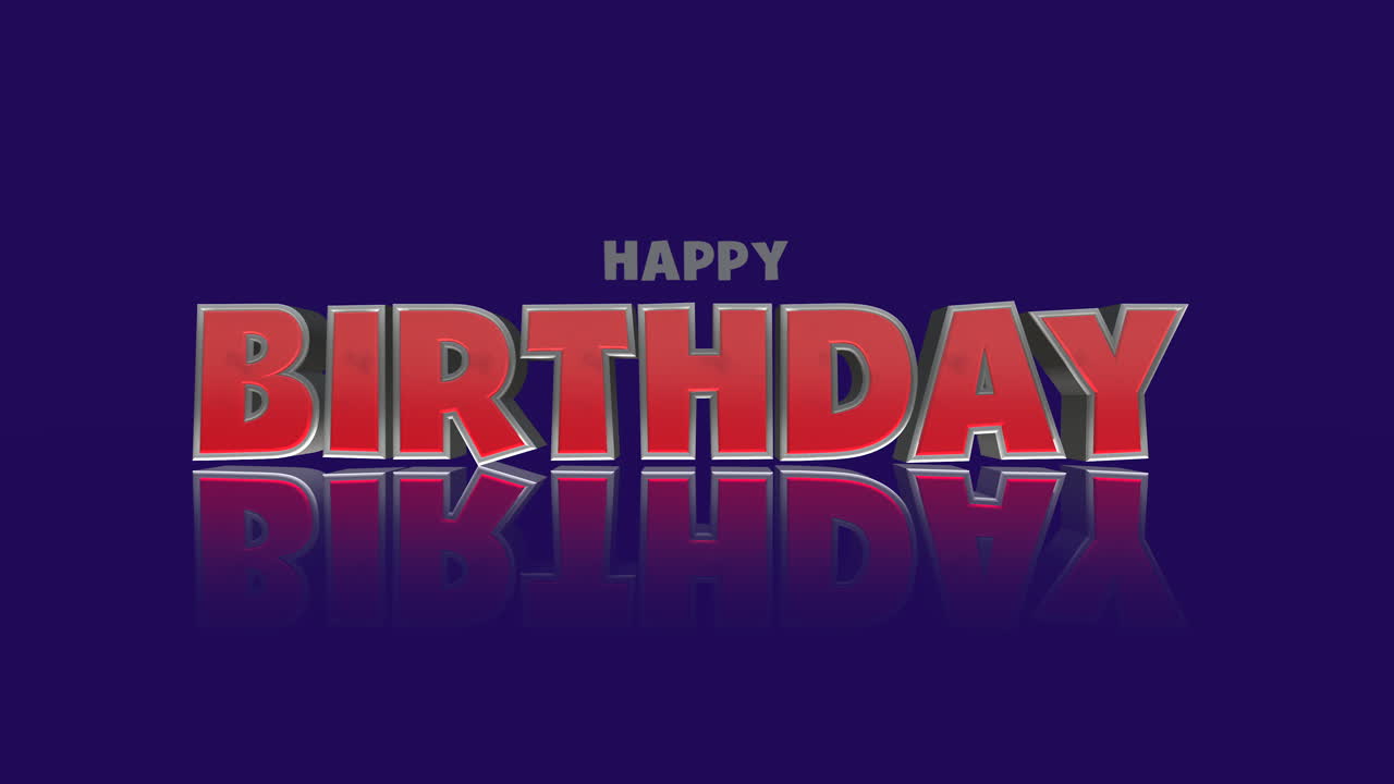 mensaje de cumpleaños reflectivo en letras rojas y azules sobre un fondo azul